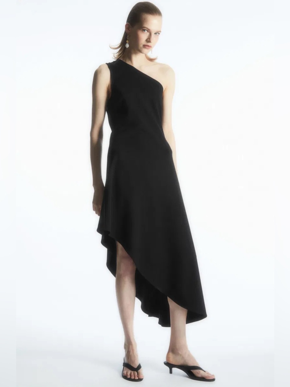 COS One shoulder asymmetric hem black dress XS